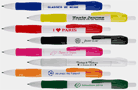 Présentation de stylo rétractable Duo avec publicité par quantité infime